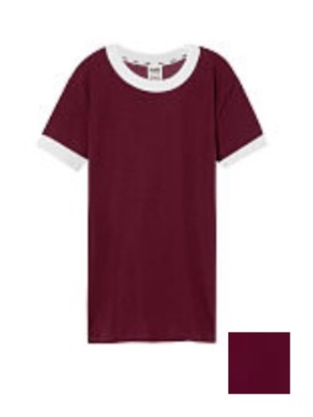 PINK Victoria's Secret Maroon Ringer Crew Tee with White Trim | XS | NIP | Y2K